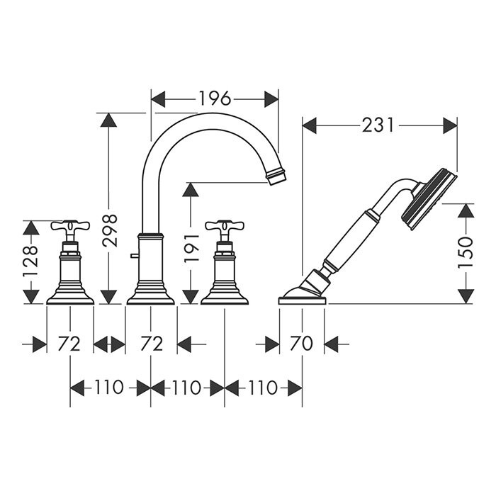 AXOR смеситель на край ванны, Montreux, красное золото арт. 16544300