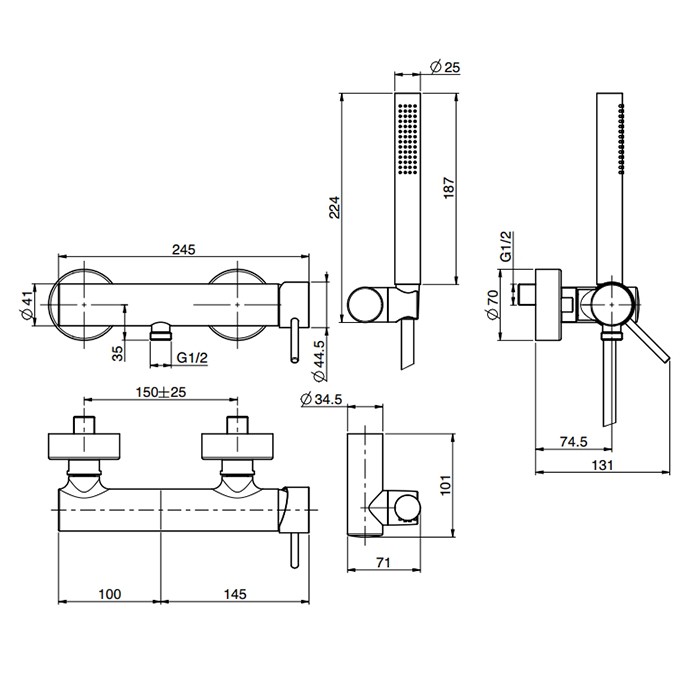 Fima Carlo Frattini смеситель для душа, настенный, с ручным душем, spillo up, золото арт. f3035or