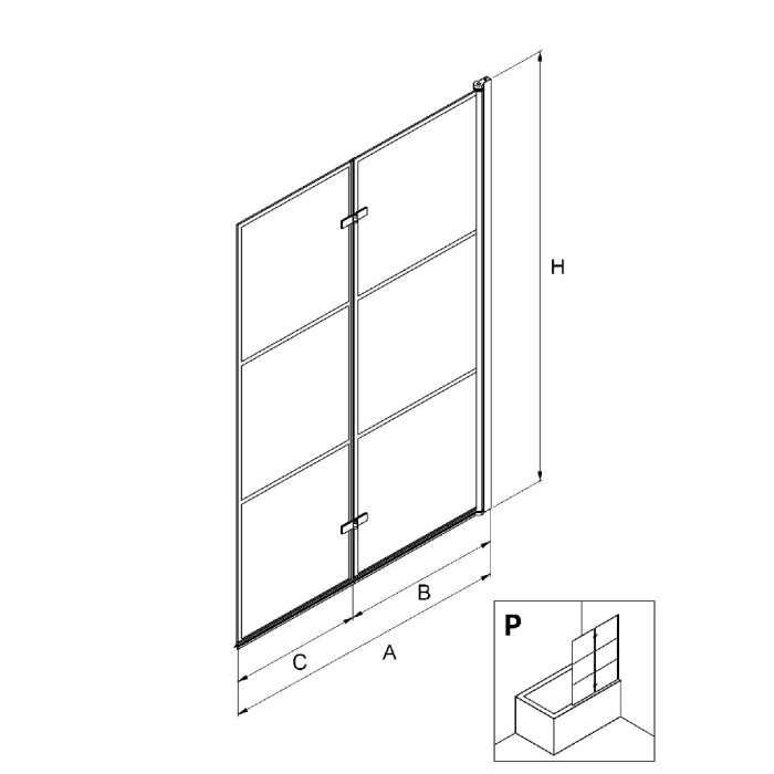 Шторка для ванны 100 см r, New trendy Superia black, черный арт. P-0055