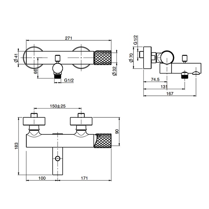 Fima Carlo Frattini смеситель для ванны, настенный, spillo tech, черный арт. f3034t/1nxns