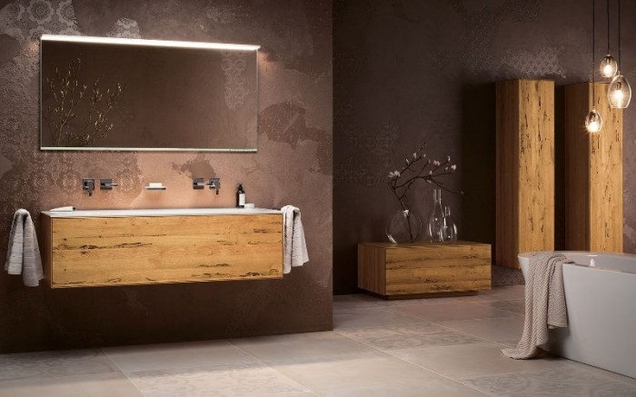 Keuco напольная тумба под умывальник, 1050х 800х535 мм отверстие по центру2 выдвижных ящика фасад из венецианского дуба, edition lignatur, арт. 33371 750023