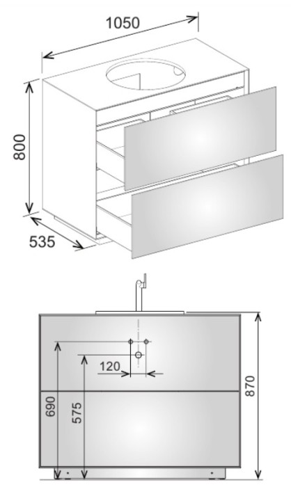 Keuco напольная тумба под умывальник, 1050х 800х535 мм отверстие по центру2 выдвижных ящика фасад из венецианского дуба, edition lignatur, арт. 33371 750023