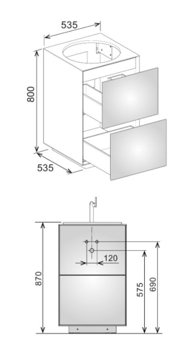 Keuco напольная тумба под умывальник, 535х 800х535 мм 2 ящика фасад дуб, edition lignatur, арт. 33374 700023