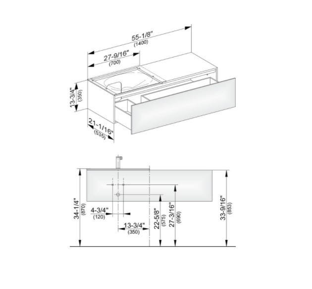 Keuco тумба подвесная под раковину слева с одним выдвижным фронтом, с внутренней светодиодной подсветкой, edition 11, антрацит арт. 31165 110100