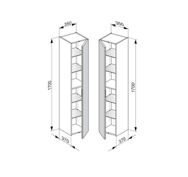 Keuco шкаф - пенал высокий подвесной петли слева, 4 стеклянные полки, edition 11, кашемир арт. 31330 180001