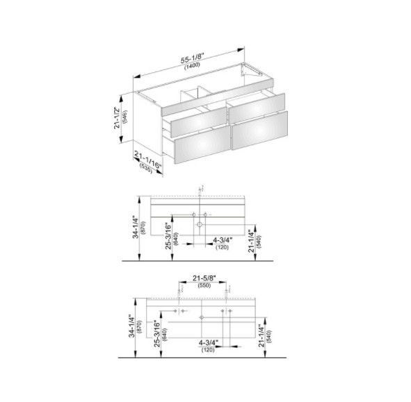 Keuco тумба подвесная под раковину с четырьмя фронтальными выдвижными ящиками, edition 400, белый арт. 31562 380000