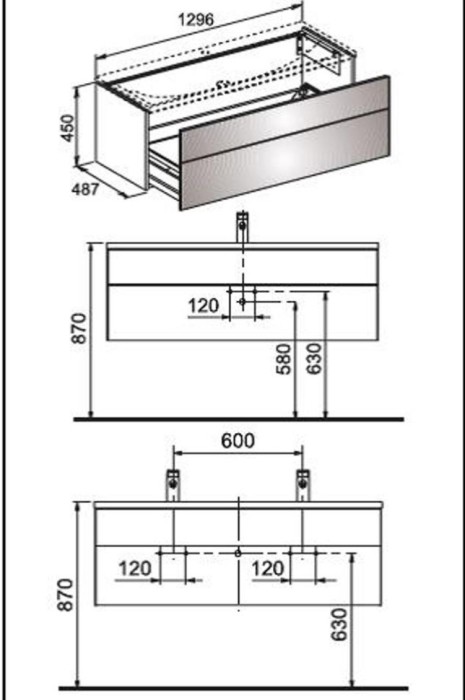 Keuco тумба под раковину 1296x450x487 мм 1 ящик, royal reflex, арт. 34080 110000