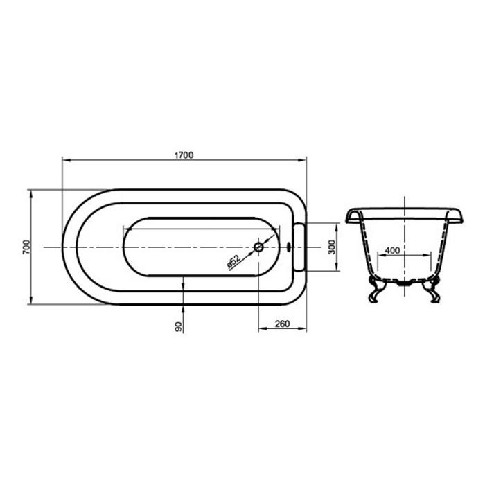 Knief ванна 170x70x60см., на ножках хром, без слива-перелива, ROLL TOP XL, 0100-066-01 0100-091-01 цвет: белый