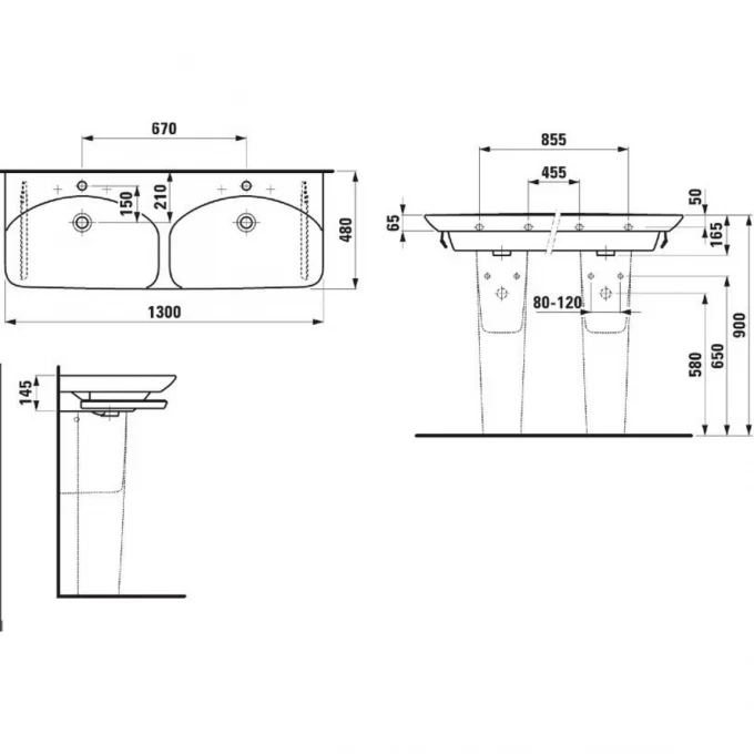 LAUFEN раковина подвесная двойная 130x48, PALACE - 8.1070.8.000.104.1