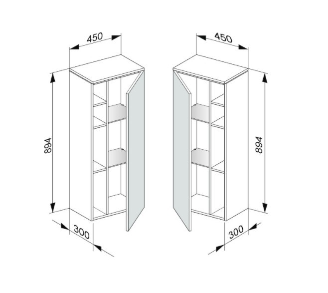Keuco шкаф средний подвесной петли справа, edition 400, белый арт. 31725 380002