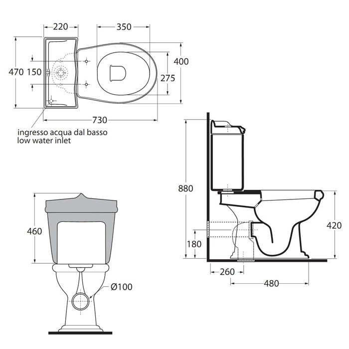 Azzurra унитаз моноблок 75х40см слив в стену, Azzurra, JUVCMP000000BI/(JUB100/MBP bi) JUCSMB000000BI/(JUB400/MBL bi) B19002F/40 cr цвет: белый/хром