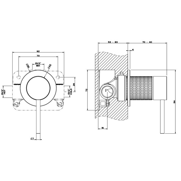 Gessi Встраиваемый смеситель, на 1/2", на 1 источник, 316, 54219#707 цвет: brushed black metal pvd