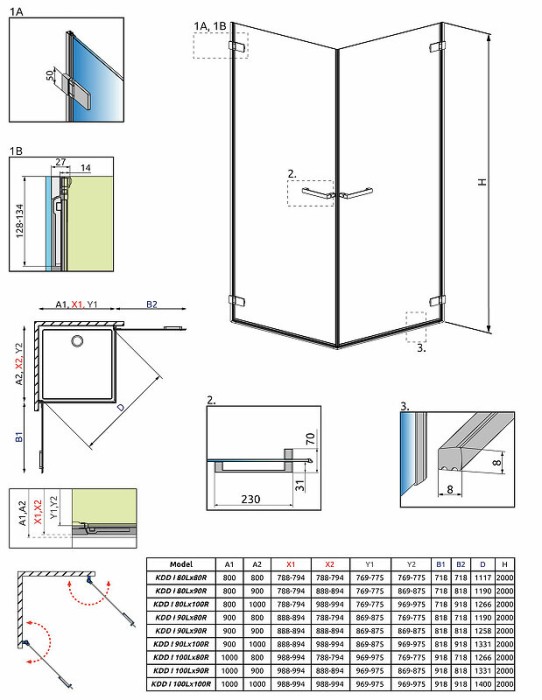 Radaway душевая дверь kdd i 90 профиль хром стекло прозрачное, Arta - 386061-03-01L