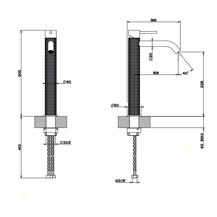 Gessi Смеситель для раковины высокий, без донного клапана, Cesello, 54406#239 цвет: шлифованная сталь