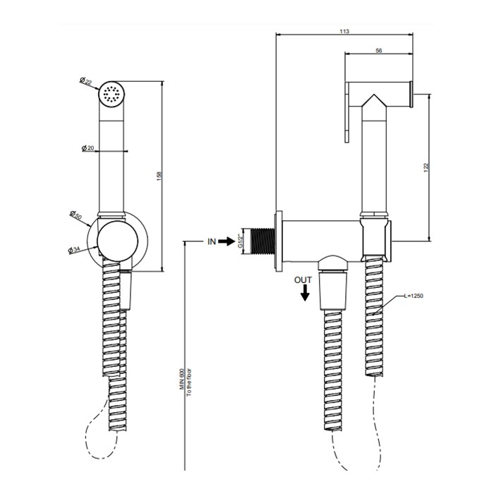Gessi Гигиенический душ, настенный, Tradizione, 14331#707 цвет: black metal brushed pvd