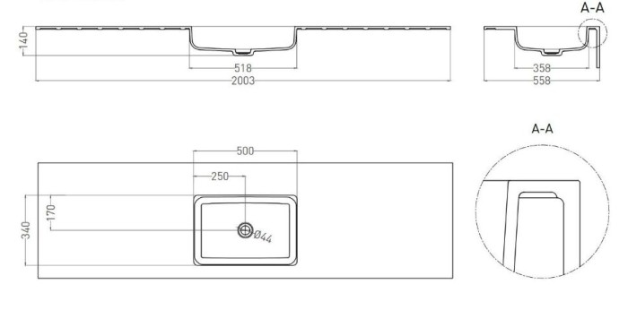 Salini раковина столешница 200x55, onda, 1402203mrf цвет: матовый белый