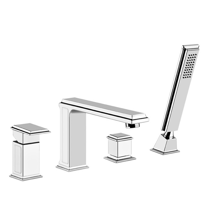 Gessi Смеситель для ванны на 4 отверстия, с переключателем, изливом и ручным душем, Eleganza, 46037#031 цвет: хром