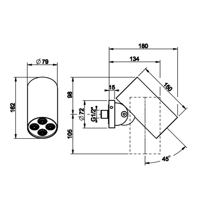 Gessi Душевая головка шарнирная для настенного крепления на 1/2” с защитой от известкового налёта, ЛИВЕНЬ, Inciso, 57263#299 цвет: black xl