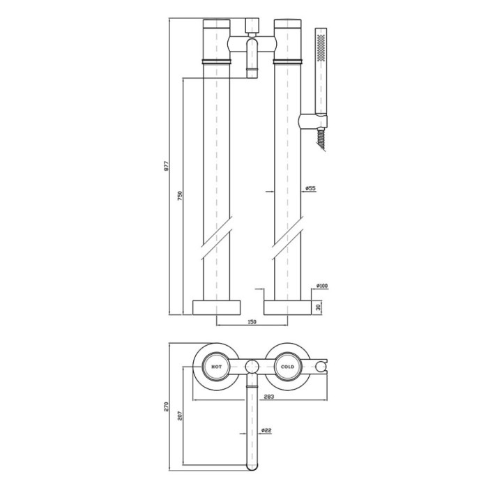 Zucchetti смеситель для ванны на 2 отверстия с гладким фланцем, излив 175 мм, savoir, хром арт. r99657 zsv275.c-
