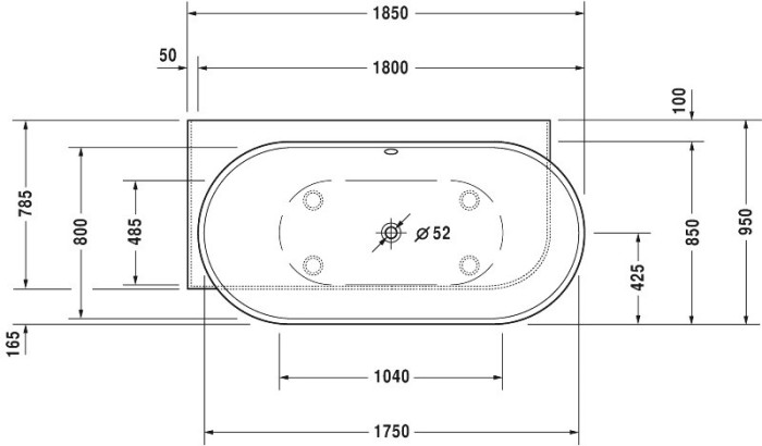Duravit ванна из композитного материала с углом слева 1850 x 950 мм, luv, 700431000000000 цвет: белый
