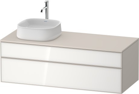 Duravit тумба подвесная с вырезом под раковину слева 550 мм х 1300 мм х 442 мм, zencha, ze4822l64830000 цвет: белое стекло/cеро-коричневый суперматовый