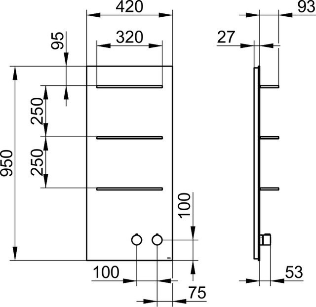 Keuco панель для душа на 2 потребителя с термостатом, рукоятки справа, metime_spa, петроль прозрачный арт. 56165 014302