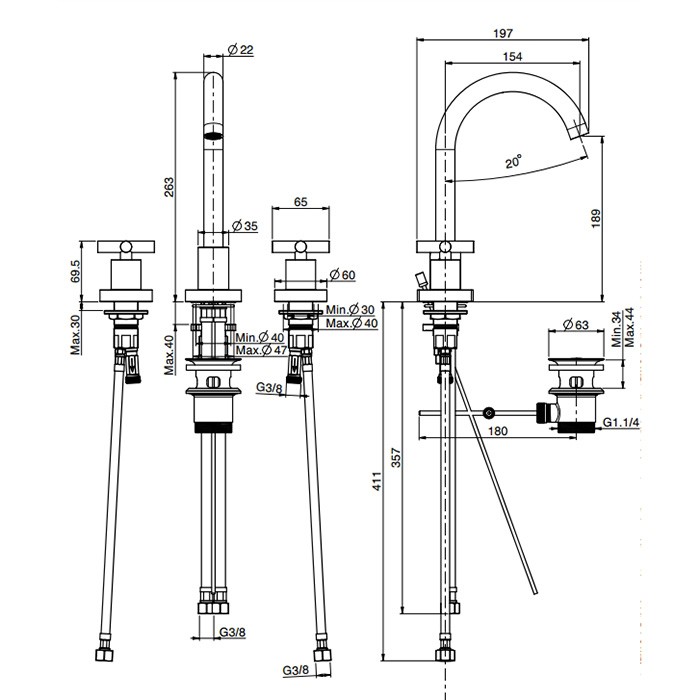 Fima Carlo Frattini смеситель на раковину, на 3 отв., с донным клапаном, maxima, хром арт. f5301wcr
