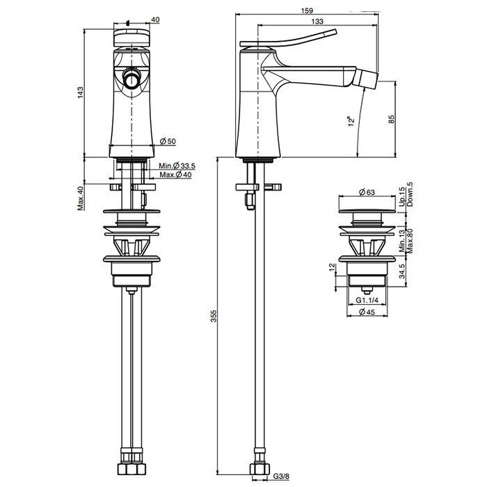 Fima Carlo Frattini смеситель для биде, на 1 отв., с донным клапаном, flo, черный арт. f3802ns.1