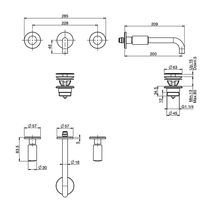 Fima Carlo Frattini смеситель для раковины, встраиваемый, излив: 20см., so, черный арт. f3191l/5ns