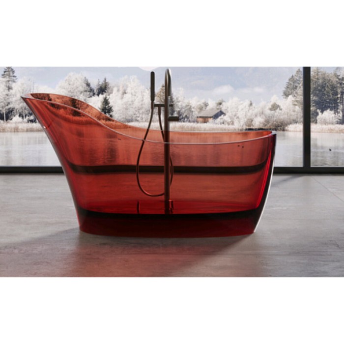 Ванна 169х75 см, отдельностоящая, Glasstek, прозрачная смола, Dea Design Elegant, красный арт. DD8613 1690 R5
