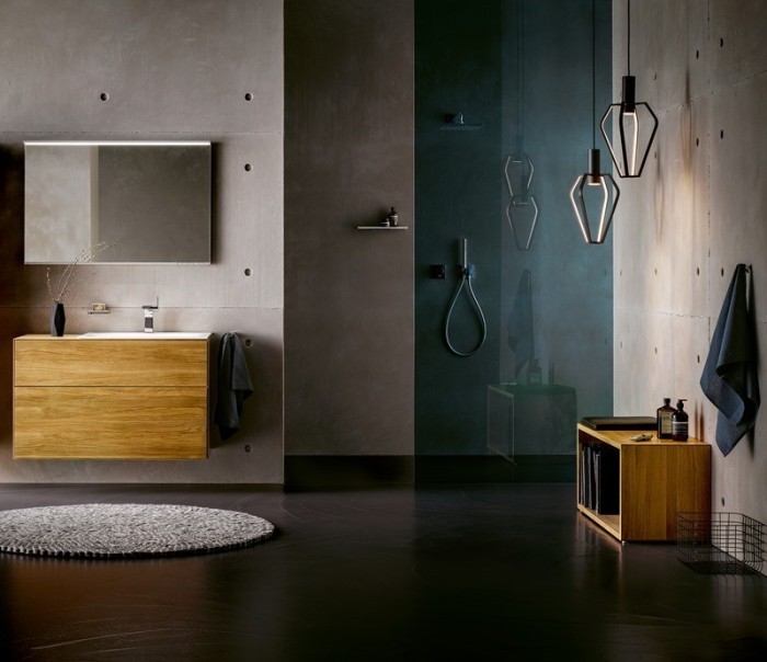 Keuco напольная тумба под умывальник, 1050х 800х535 мм отверстие по центру2 ящика фасад дуб, edition lignatur, арт. 33371 700023