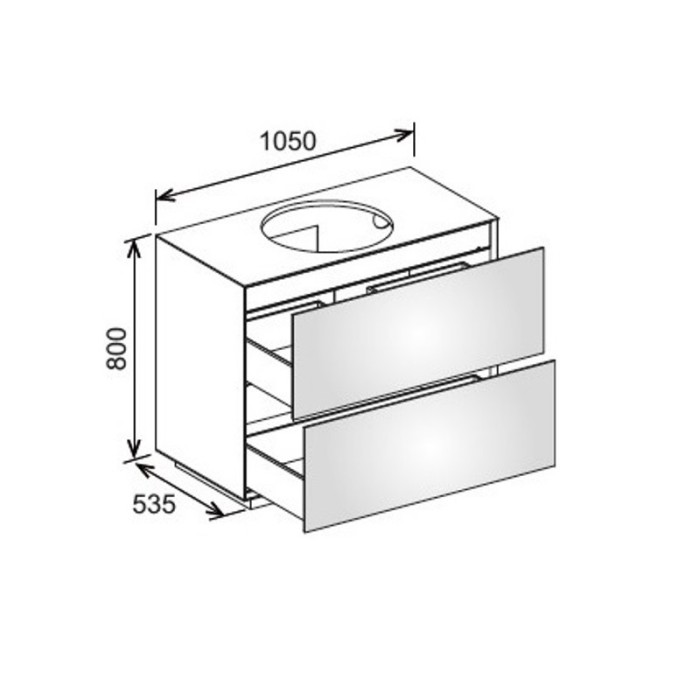 Keuco напольная тумба под умывальник, 1050х 800х535 мм отверстие по центру2 ящика фасад дуб, edition lignatur, арт. 33371 700023
