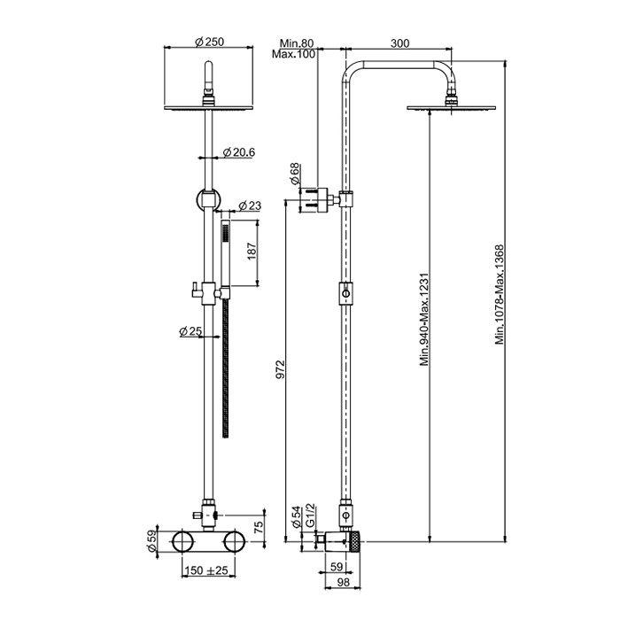 Fima Carlo Frattini душевая стойка со смесителем для душа, верхним душем d 250 мм texture collection, золото арт. f5605/2xos