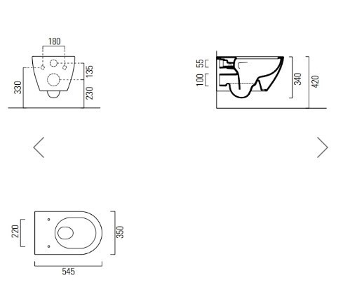 GSI Подвесной унитаз 35х54,5 см, безободковый, без сиденья, тихий смыв, Pura - 880711