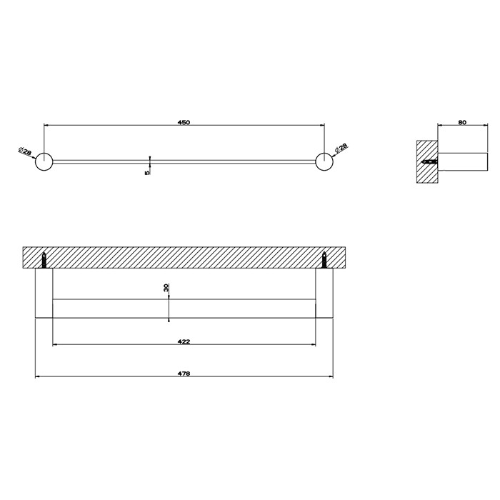 Gessi Полотенцедержатель, 45 см, 316, 54800#707 цвет: brushed black metal pvd
