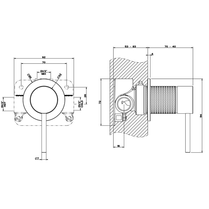 Gessi Встраиваемый смеситель, на 1/2", на 1 источник, 316, 54419#707 цвет: brushed black metal pvd