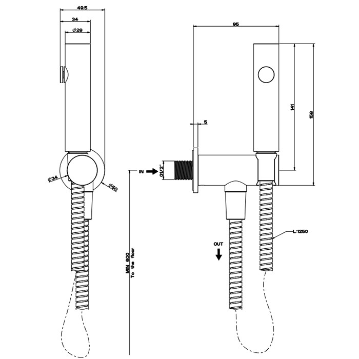 Gessi Комплект гигиенического душа, Cono, 45123#707 цвет: black metal brushed pvd
