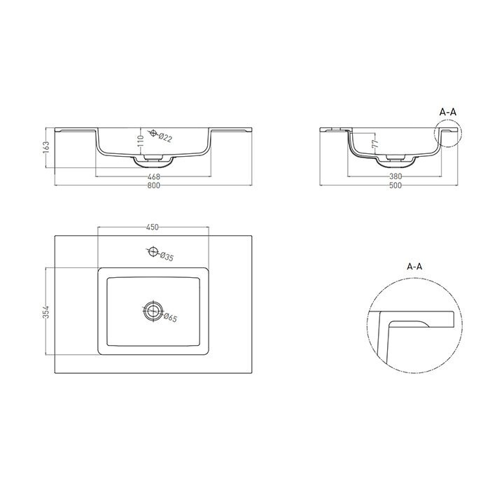 Salini раковина столешница 80x50, onda, 1402201m цвет: матовый белый