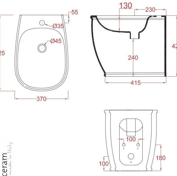 ArtCeram биде (напольное), azb002 03 00 nero*1 azuley цвет: черный глянцевый