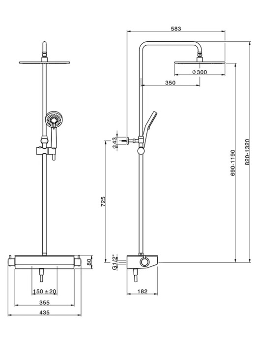 Душевая система для ванны, с термостатом, верхним душем и ручной лейкой, HUBER Tablet Round, хром арт. TBC8201021