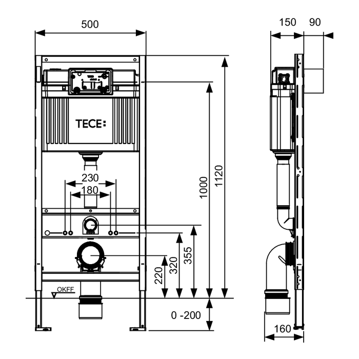 TECE застенный модуль со смывным бачком,глубина 8см,фронтальное расположение панели, высота h1120мм (обязательно добавляйте арт 9.820.136), - 9300040