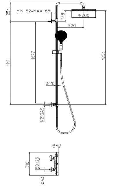 Bossini душевая колонна с однорычажным смесителем, верхним душем, ручным душем, держателем и шлангом, apice, черный арт. l10506.073