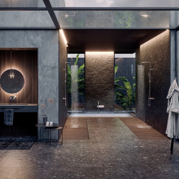 Bossini душевая колонна с однорычажным смесителем, верхним душем, ручным душем, держателем и шлангом, apice, черный арт. l10506.073