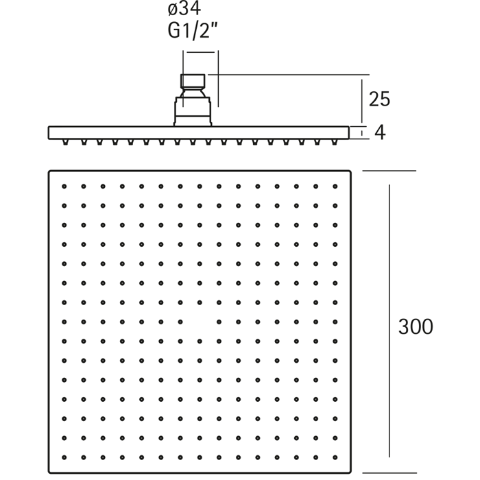 Cisal верхний душ 300х300х4 мм без держателя ds016450d1 xion, цвет: нержавеющая сталь