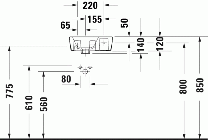 Duravit раковина подвесная 220 мм х 360 мм, без перелива, с отверстием под смеситель справа, no.1, 07453600412 цвет: белый