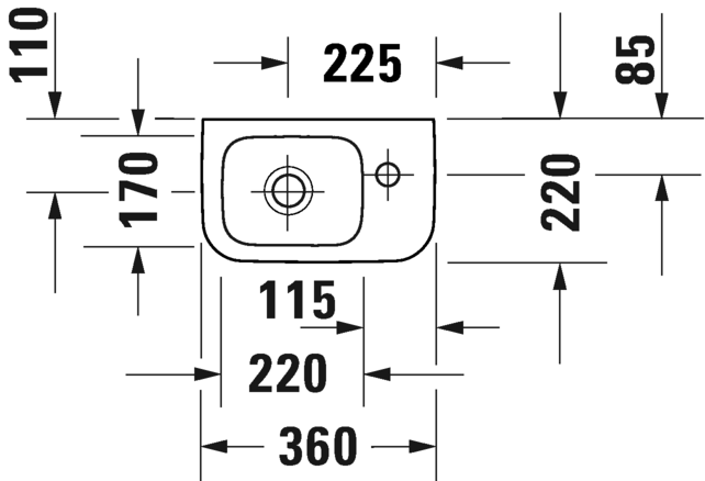 Duravit раковина подвесная 220 мм х 360 мм, без перелива, с отверстием под смеситель справа, no.1, 07453600412 цвет: белый