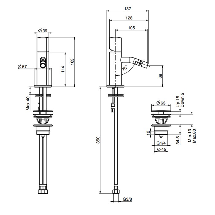 Fima Carlo Frattini смеситель для биде, на 1 отверстие, с донным клапаном click-clack, so, хром арт. f3182cr s3cr