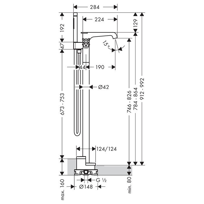 AXOR напольный термостат для ванны, Citterio E, хром арт. 36416000