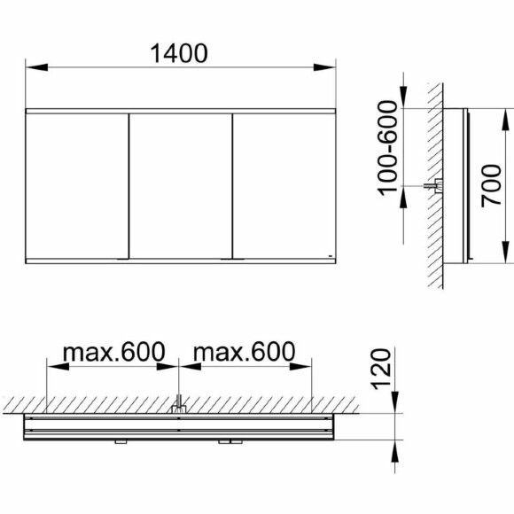 Keuco шкаф с подсветкой настенный, с тремя дверцами, анодированный, Royal modular 2.0, алюминий серебристый анодированный арт. 800311140000200