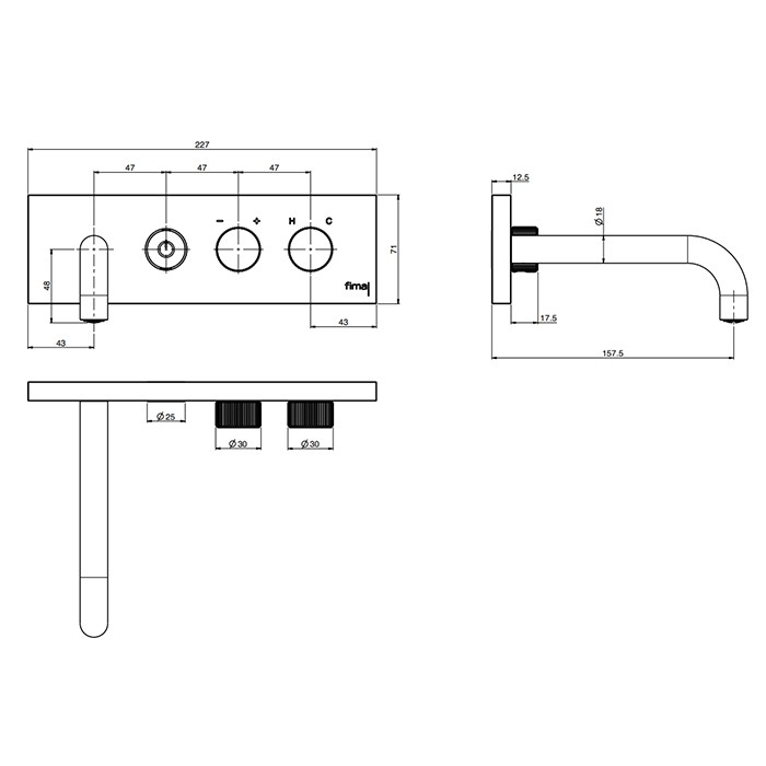 Fima Carlo Frattini смеситель для раковины, встраиваемый, излив: 15.7см., c кнопкой on/off, switch on, золото арт. f5951lx5or